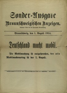 Sonderausgabe zur Mobilmachung vom 1. August 1914. Stadtarchiv H_VII_a_00012