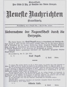 Sonderausgabe zur Übertragung der Regentschaft auf Herzogin Viktoria Luise. Archiv E.-J. Zauner