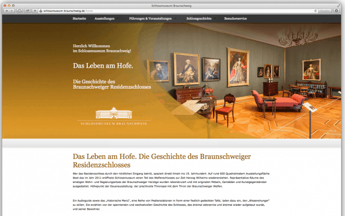 Die Startseite des Internetauftritts des Schlossmuseums.