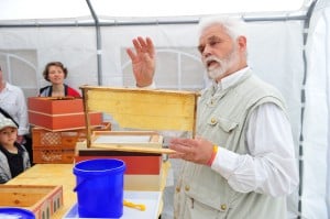 Imker Hans-Georg Picker zeigt ein Rahmen, in dem die Bienen ihre Waben bauen. Foto: Andreas Greiner-Napp