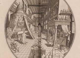 Heinrich Khunrath: Amphitheatrum Sapientiae Aeternae, 1653, Kupferstich „Oratorium-Laboratorium“. Foto: HAB