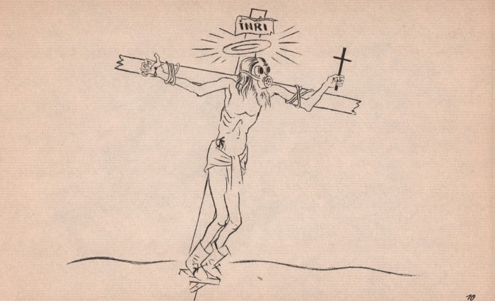 Georges Grosz, Christus am Kreuz mit Gasmaske (1928), ©Estate of George Grosz, NJ / VG Bild-Kunst, Bonn 2015