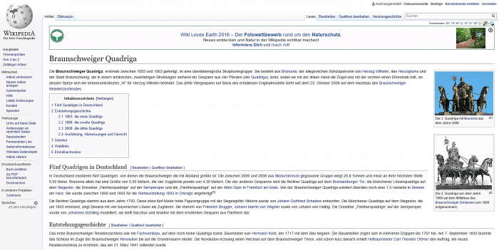 Der Wikipedia-Eintrag zur Braunschweiger Quadriga von „Brunswyk". (Screenshot)