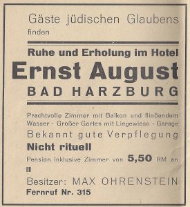 Max Ohrenstein betrieb in Bad Harzburg das Hotel „Ernst August“. Wie andere Hoteliers hatte er sich auf jüdische Gäste eingestellt, mit Postkarten und Zeitungsinseraten warb er für sein Angebot. Archiv: Markus Weber