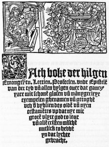 Titelseite des ältesten Braunschweiger Buchs „Dath boke der hilgen Ewangelien“. Ein Exemplar lagert ebenfalls in Wolfenbüttel. Foto: Ostwald