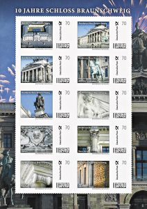 Der komplette Briefmarkenbogen „10 Jahre Residenzschloss Braunschweig“