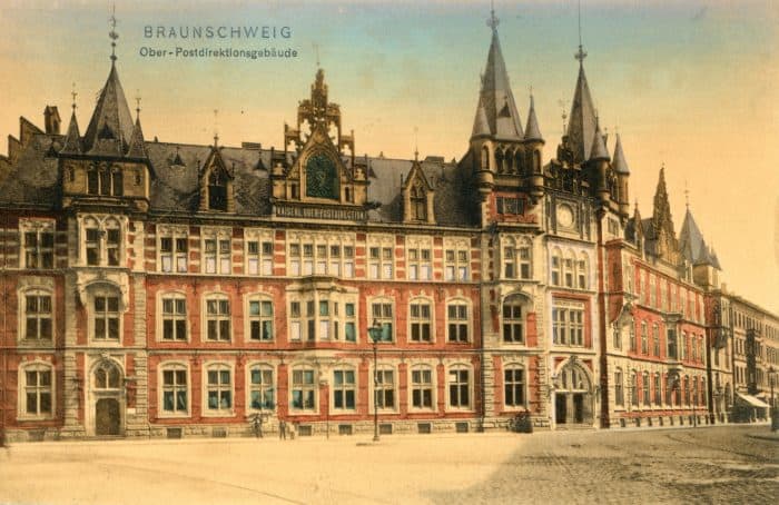 Oberpostdirektion in der Friedrich-Wilhelm-Straße. Bildnachweis: Stadtarchiv Braunschweig (H XVI: E V 4)