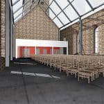 Glasdach mit Vitrine: Entwurf der überdachten Ruine als Veranstaltungsort.