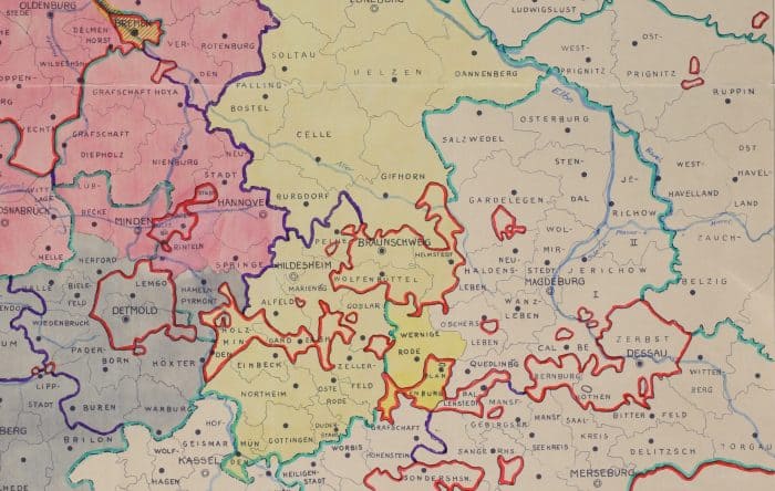 Ausschnitt Gaueinteilung Nordwest-Deutschlands nach Klagges (1934). Quelle: Niedersächsisches Landesarchiv – Standort Wolfenbüttel, K 14057, Blatt II.