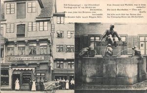 Postkarte von 1906 mit Eulenspiegelhaus und Eulenspiegelbrunnen. Foto: Archiv Thomas Ostwald