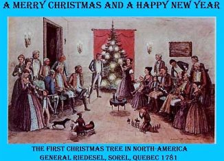 Grußkarte mit dem ersten Weihnachtsbaum Nordamerikas. Foto: Archiv IBR
