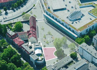 Blick auf Herzogin-Anna-Amalia-Platz (mit möglicher Spielfläche für das Kleine Haus des Staatstheaters) und den St. Nicolai-Platz. Foto: Ackers Städtebau Partner