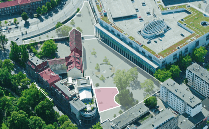 Blick auf Herzogin-Anna-Amalia-Platz (mit möglicher Spielfläche für das Kleine Haus des Staatstheaters) und den St. Nicolai-Platz. Foto: Ackers Städtebau Partner