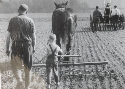 Die beschwerliche Feldarbeit früher Generationen wird anhand einer Reihe von Fotos veranschaulicht. Foto: Der Löwe