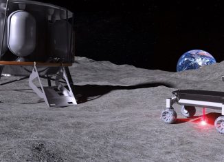 Der Vision ein Stück näher: Moonrise-Technologie im Einsatz auf dem Mond – mit angeschaltetem Laser beim Aufschmelzen von Mondstaub. Foto: Illustration: LZH