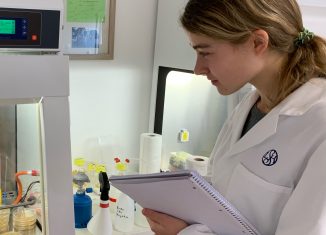 Sarah Suilmann (17) aus Holzminden untersucht die antibakterielle Wirkung handelsüblicher Mundspülungen. Foto: Die Braunschweigische Stiftung/privat