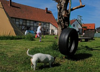 : Viel Platz zum Toben: der große Garten hinter dem alten Fachwerkhaus. Foto: Rosemarie Garbe