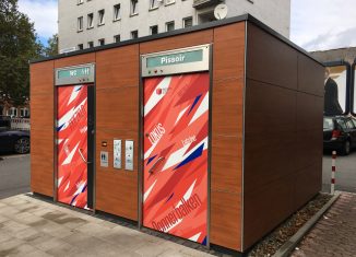 Gefällt nicht jedem: die neue öffentliche WC-Anlage Südstraße in Pop-Art. Foto: Der Löwe