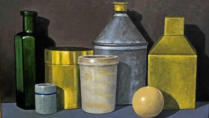 Horst Schmidt: „Morandi gewidmet“, Öl auf Malkarton, 2019. Foto: Florian Arnold