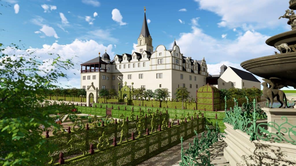 Virtu­elles Lustwan­deln durch den Renais­sance­garten von Schloss Hessen