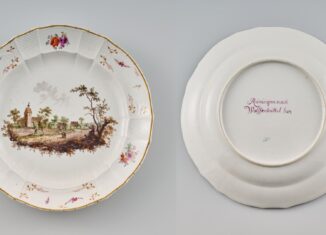 Teller mit dem Prospekt „Rüningen nach Wolfenbüttel hin“, Porzellanmanufaktur Fürstenberg, Pascha Weitsch, Fürstenberg, vor 1764, Braunschweig. Foto: Marc Stantien