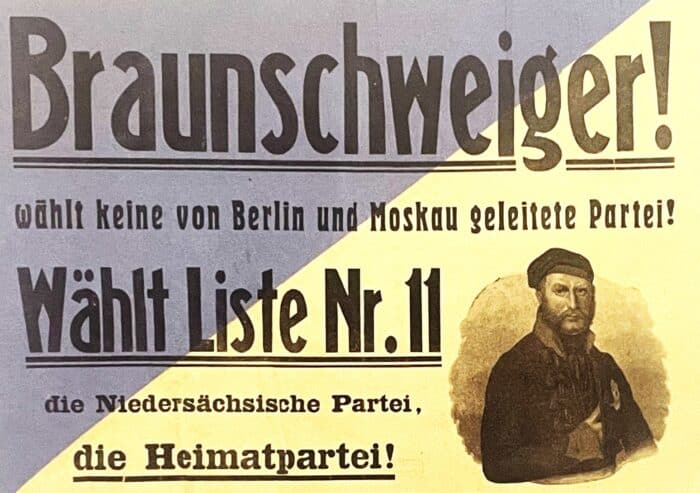 Wahlplakat der Niedersächsischen Partei, Landtagswahl Dezember 1924. Foto Stadtarchiv Braunschweig