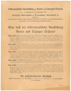 Abb. 4: „Denn wo das Kreuz nicht siegt, da wird der Halbmond siegen oder der nackte Materialismus herrschen!“ Flugblatt zur völkerkundlichen Ausstellung 1912. Landeskirchliches Archiv Wolfenbüttel, Pa BlB 174.