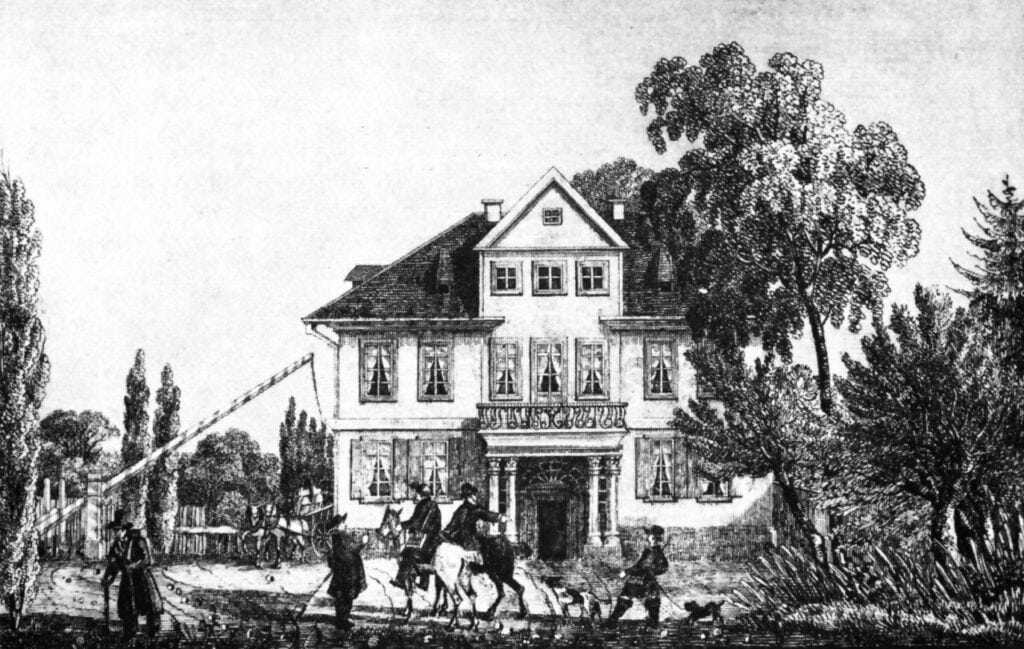 Das Großes Weghaus in Stöckheim, um 1840, Lithografie W. Pinx. Foto: gemeinfrei
