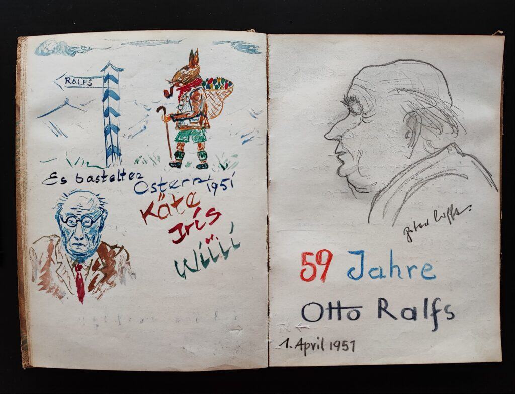 Gästebuch Käte Ralfs Ostern mit Profilzeichnung Lufft von Otto Ralfs. Foto: Holzgang