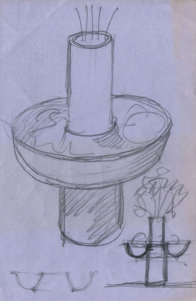 Entwurf und schwarz-weiße Ausführung des Tafelaufsatzes, Fotos: Archiv KPM