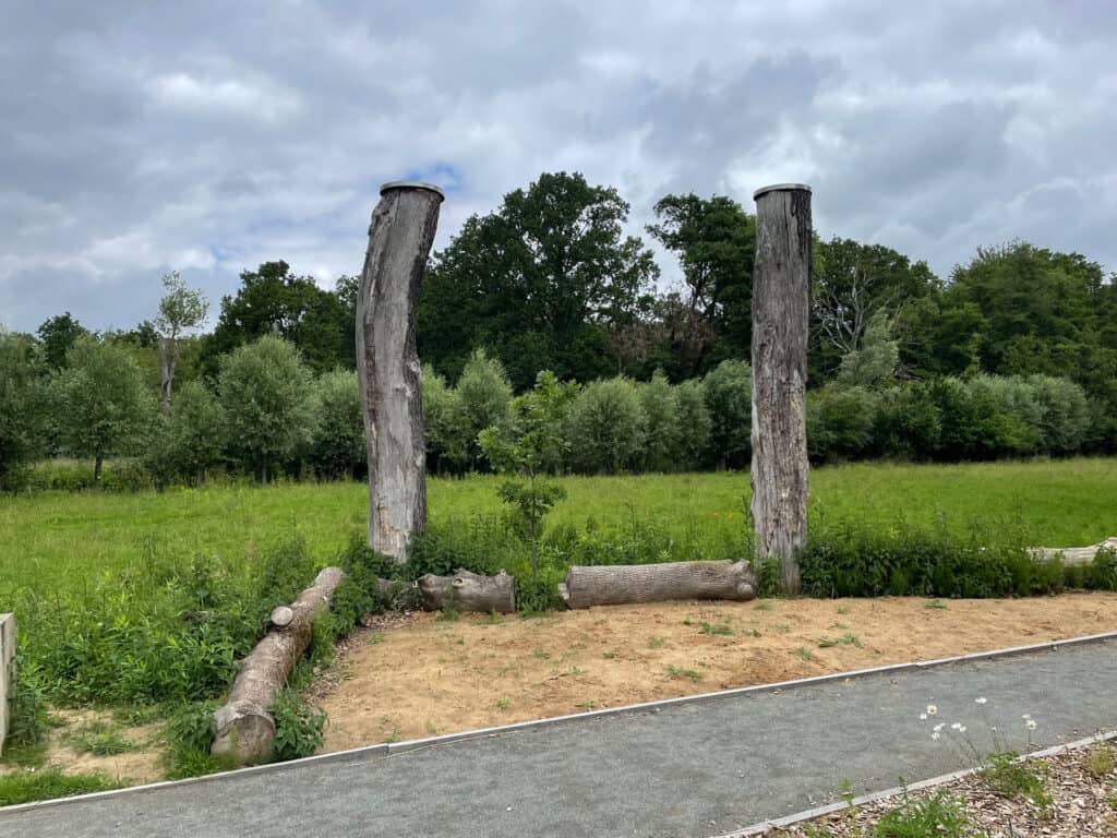 Das Sandarium ist ebenfalls für bodennistende Wildbienen. Die oben hohlen Eichenstämme der ursprünglichen Bienenstation dienen Hornissen als Nistplätze. Foto: der Löwe