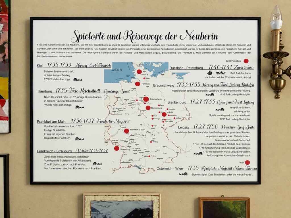Die Grafik zeigt Spielorte und Reisewege der Neuberin. Foto: der Löwe